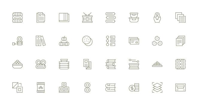 32 Delgado línea vectores para apilar tema esencial icono conjunto para equipos