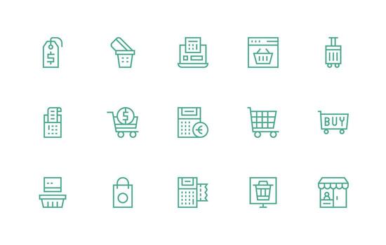 Checkout Design Icons featuring 15 in Regular Line Style Minimal Icon Set for Interface Projects vector