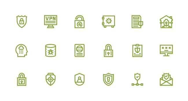 Digital Security including 18 Strong Stroke Line Illustrations Responsive Icon Set for Flexible Layouts vector