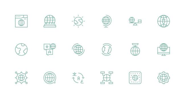 Internationalization Icon Set with 18 Minimal Line Graphics Essential Icons for Rapid UI Building vector