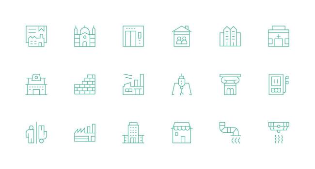 Building including 18 Minimal Line Illustrations Quick Access Icons for UI Development vector
