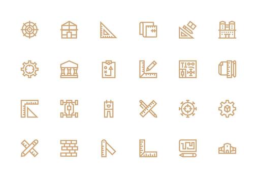Blueprint Design Icons featuring 24 in Thick Line Line Style Simple Icons for Interface and Wireframes vector