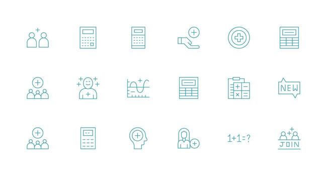 18 mínimo línea diseños para adición íconos ui icono conjunto vector