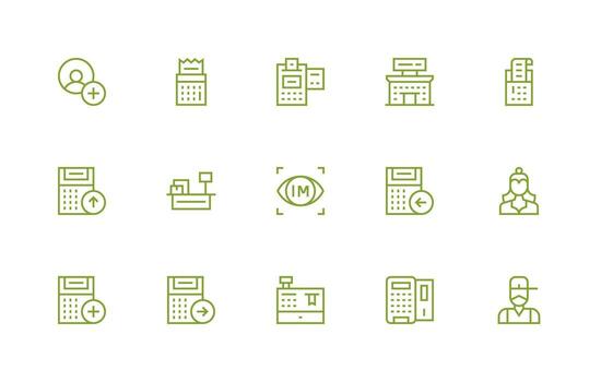 Register Design Icons featuring 15 in Regular Line Style Complete Icon Bundle for Web Design vector