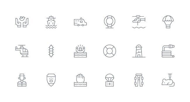 18 Minimal Line Style Icons from Rescue Collection Digital Product Icons for Fast Delivery vector