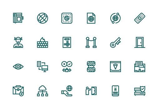 Access Design Icons featuring 24 in Thick Line Line Style Simplified Icon Pack for Visual Tools vector