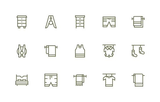 Linen Icon Set with 15 Regular Line Graphics Quick Access Icons for UI Development vector