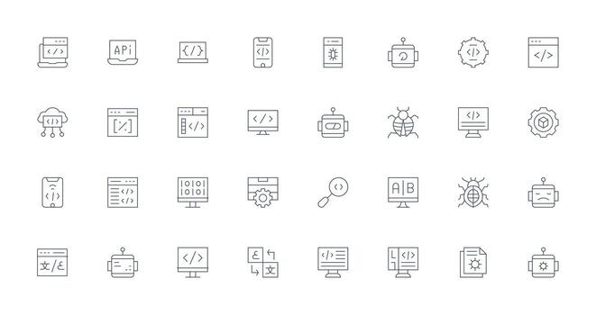 Programming Set with 32 Thin Line Icons All-Purpose Icon Design Pack vector