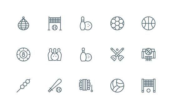 15 Regular Line Style Icons from Ball Collection Simple Icons for Interface and Wireframes vector