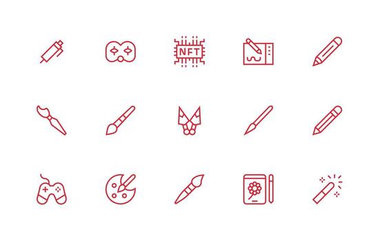 Digital Art Design Icons featuring 15 in Regular Line Style Minimal Icon Set for Interface Projects vector