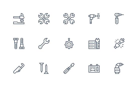 regular línea íconos desde fijación conjunto con 15 vectores monitor icono paquete