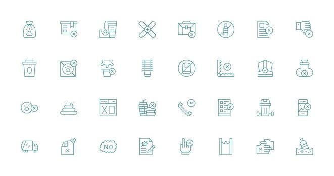 Refuse Visual Pack containing 32 Thin Line Icons Dashboard Icon Series vector