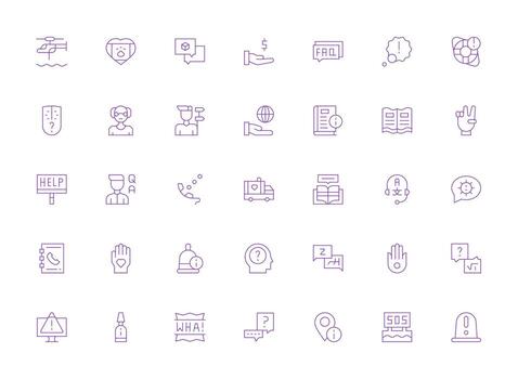 ayuda icono conjunto con 35 ligero línea gráficos editable icono colección vector