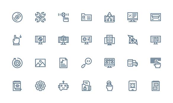 28 negrita línea estilo íconos desde software colección completamente editable icono conjunto para web vector