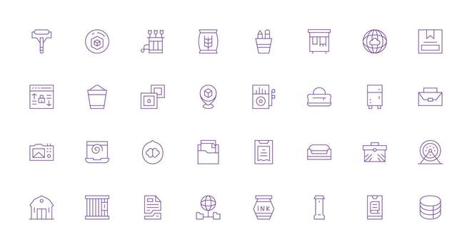 Storage Icon Set with 32 Thin Line Graphics Display Icon Pack vector