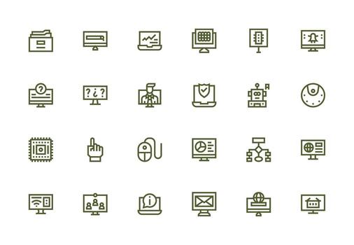 Computer Icon Collection with 24 Thick Line Line Designs Minimal Icon Set for Interface Projects vector