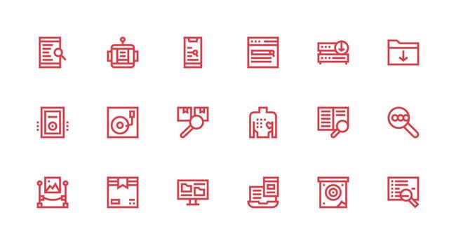 Retrieve Icon Set with 18 Strong Stroke Line Graphics Flexible Icon System for Web Interfaces vector