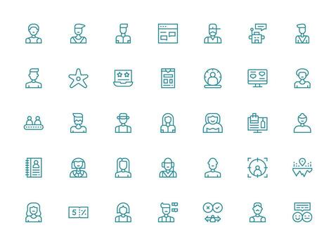 Customer featuring 35 Icons in Regular Clean Line Design High-Resolution Icons for Any Platform vector