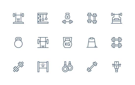 15 Icons for Bodybuilding in Regular Line Format Essential Icons for Rapid UI Building vector