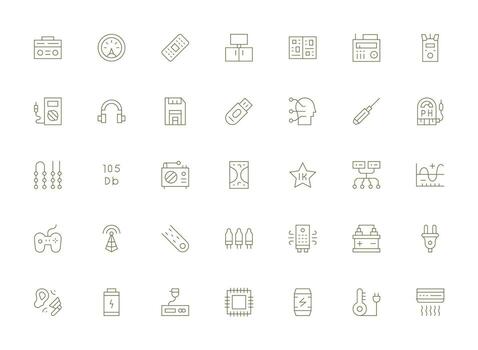 Light Line Icons from Electronics Set with 35 Vectors Simple Icons for Interface and Wireframes