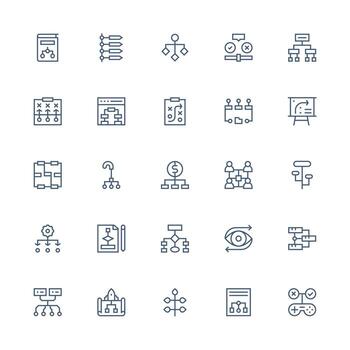 25 íconos para diagrama de flujo en medio carrera contorno formato organizado paquete para proyecto bienes vector