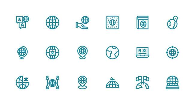 internacionalización icono conjunto con 18 fuerte carrera línea gráficos icono conjunto para aplicaciones vector