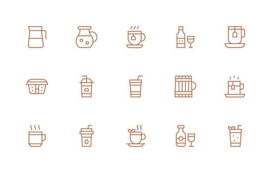 15 Regular Line Style Icons from Drinkware Collection Dashboard Icon Series vector