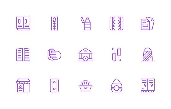 Regular Line Style Closed Icons with 15 Vectors Web and App Icon Pack Collection
