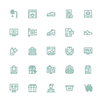 25 medio carrera contorno íconos para comercio electrónico gráficos diseño Listo icono conjunto para equipos vector