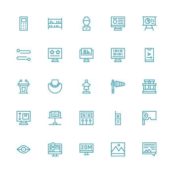 monitor conjunto con 25 medio carrera contorno íconos usuario interfaz íconos para digital productos vector