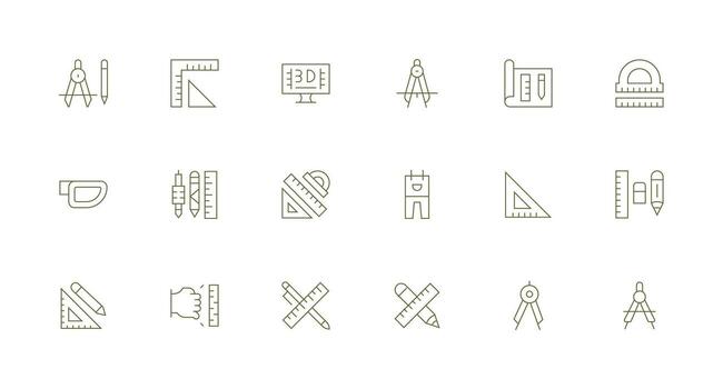 Minimal Line Icons from Technical Drawing Set with 18 Vectors Simplified Icon Pack for Visual Tools