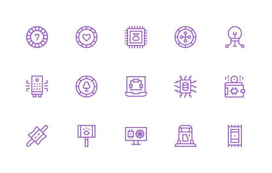 Chip including 15 Regular Line Illustrations Scalable Icons for Cross-Platform Interfaces vector