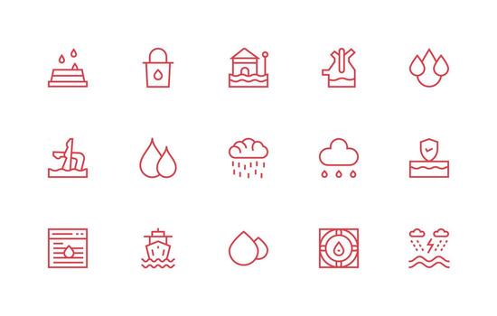Flood Icon Set with 15 Regular Line Graphics Display Icon Pack vector