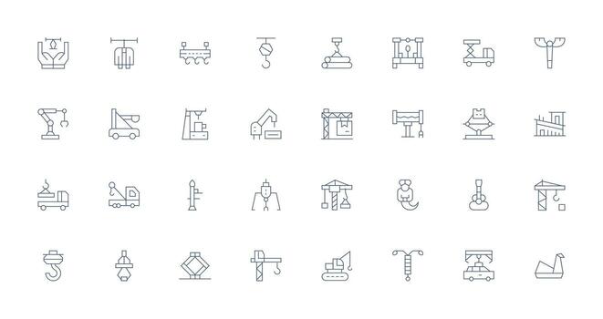 32 Thin Line Icons for Crane Graphics Digital Product Icons for Fast Delivery vector