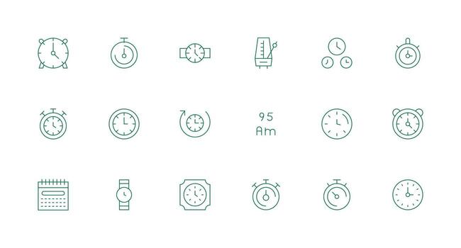 Timekeeping Icon Collection with 18 Minimal Line Designs Essential Icon Set for Teams vector