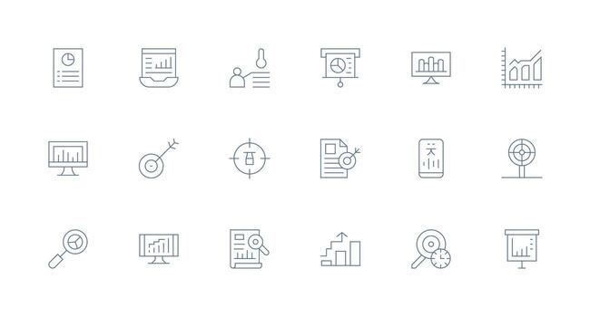 18 Minimal Line Icons for Kpi Graphics Icon Set for Apps vector