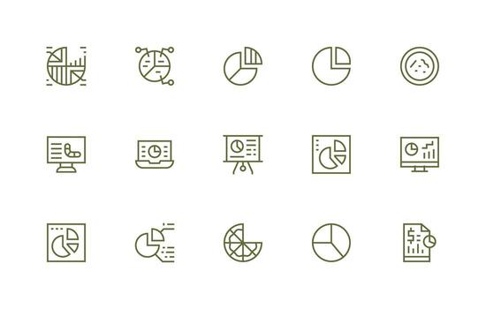 15 Icons for Pie Chart in Regular Line Format Display Icon Pack vector