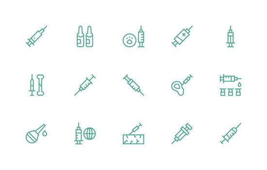 15 Icons for Syringe in Regular Line Format Web and App Icon Pack Collection vector