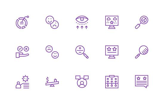 Regular Line Style Evaluation Icons with 15 Vectors Web Icon Collection