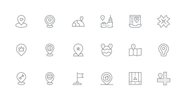18 Minimal Line Style Icons from Map Marker Collection Reusable Icon Set vector