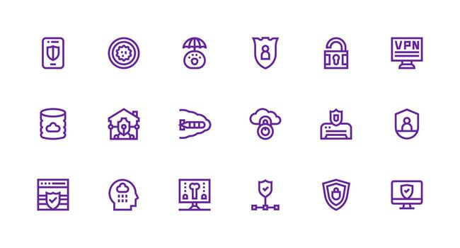 fuerte carrera línea estilo ciber seguridad íconos con 18 vectores de confianza íconos para todas interfaces