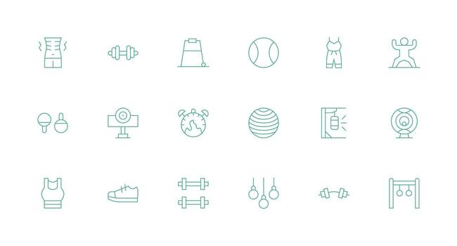 18 Icons for Exercise in Minimal Line Format Complete Icon Set for Mobile Apps vector