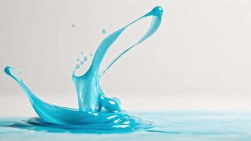 ljus blå gel stänk dynamiskt påverka varandra på en slät yta, skapande ett abstrakt och fängslande textur i en minimalistisk miljö den där understryker Färg och form. video