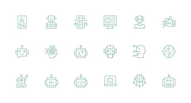 mínimo línea íconos desde artificial inteligencia conjunto con 18 vectores basado en temas icono paquete
