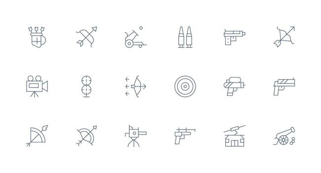 Shooting Icon Set with 18 Minimal Line Graphics UI-Ready Icon Collection vector