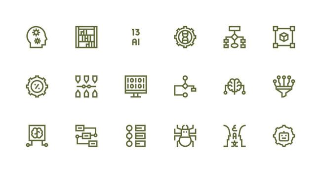 Algorithm featuring 18 Icons in Strong Stroke Line Design Quick Access Icons for UI Development vector