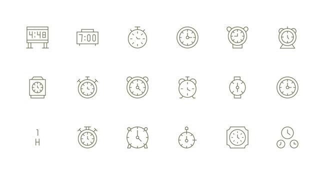 Digital Clock Set with 18 Minimal Line Icons Multi-Purpose Icon Pack for Templates vector