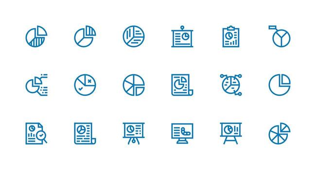 Pie Chart Design Icons featuring 18 in Strong Stroke Line Style Simplified Icon Pack for Visual Tools vector