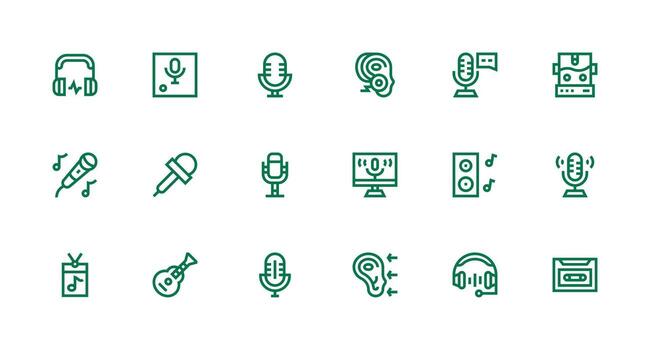 Sound Recording Icon Set with 18 Strong Stroke Line Graphics Customizable Icon Series for Mobile Screens vector