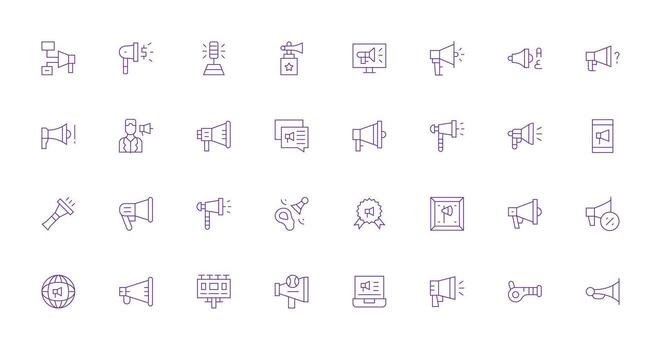 32 Thin Line Vectors for Megaphone Theme Minimal Icon Set for Interface Projects